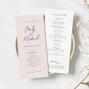 Elegant Blush Pink Simple Wedding Program