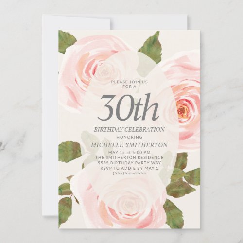 Elegant Blush Pink Springtime Floral 30th Birthday Invitation