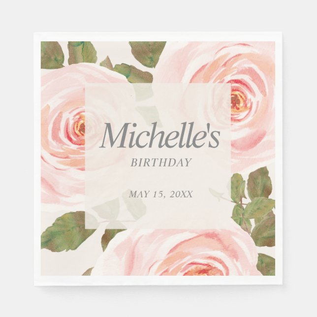 Elegant Blush Pink Springtime Floral Birthday Napkins (Front)