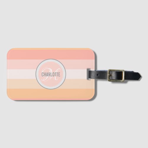 Elegant blush pink striped monogram name  luggage tag