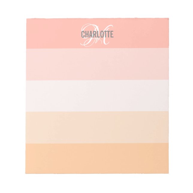Elegant blush pink striped monogram name notepad (Front)