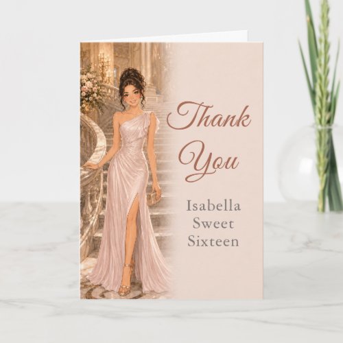 Elegant Blush Pink Sweet 16 Thank You Card: Card