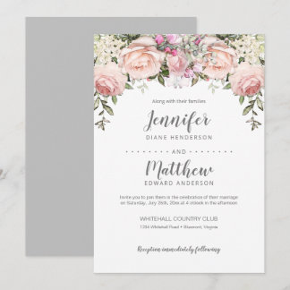 Elegant Blush Pink Sweetheart Roses Header Wedding Invitation