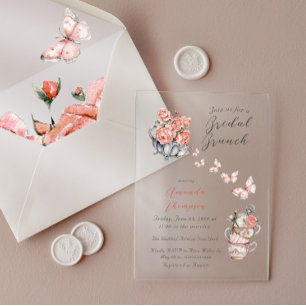 Elegant Blush Pink Tea Brunch Floral Bridal Shower Acrylic Invitations