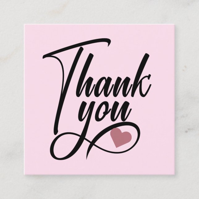 Elegant Blush Pink Thank You Square Business Card (Front)