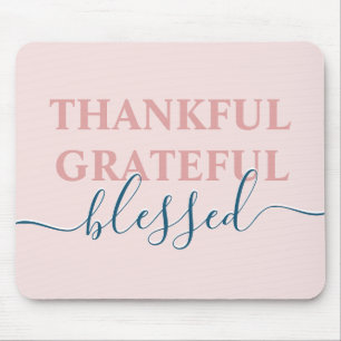 Elegant blush pink thankful grateful blessed mouse pad