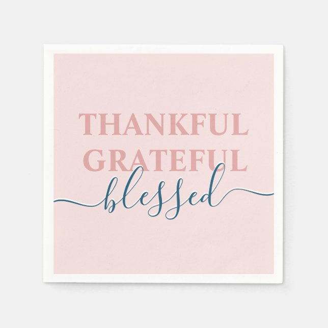 Elegant blush pink thankful grateful blessed napkins (Front)