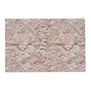 Elegant blush pink tooled leather floral placemat
