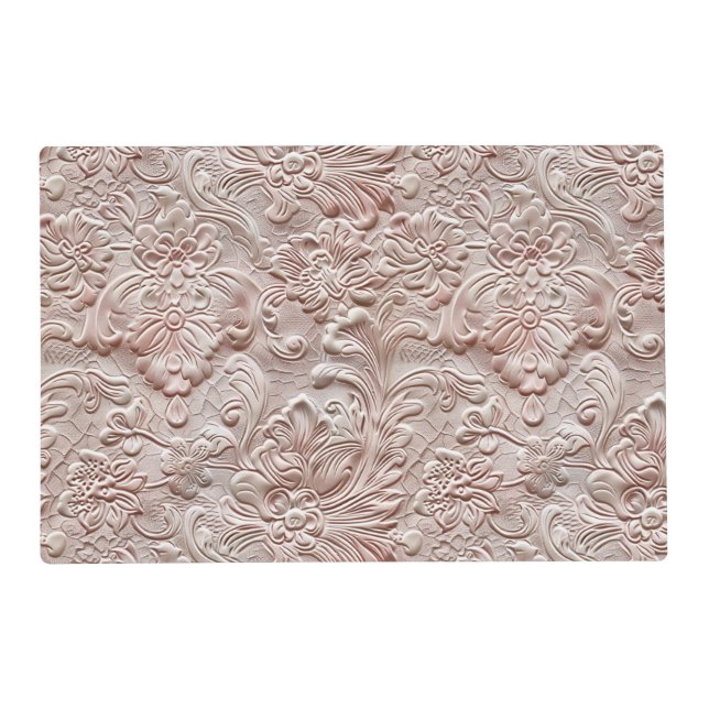 Elegant blush pink tooled leather floral placemat (Front)