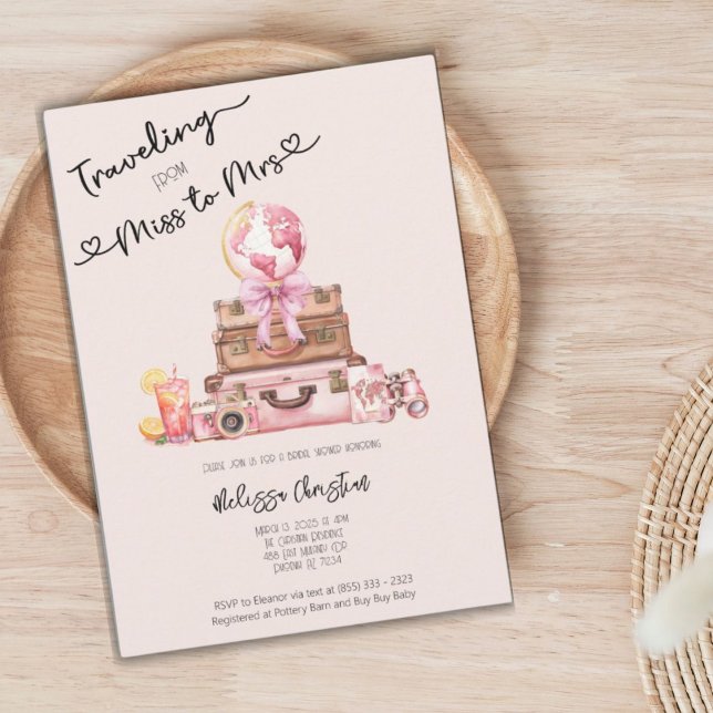 Elegant Blush Pink Travel Adventure Bridal Shower  Invitation (Creator Uploaded)
