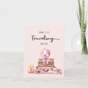 Elegant Blush Pink Traveling Bridal Shower Letterpress Thank You Card