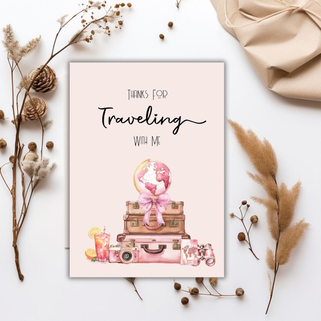 Elegant Blush Pink Traveling Bridal Shower Thank You Card (Creator Uploaded)