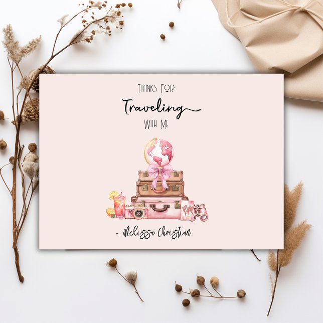 Elegant Blush Pink Traveling Bridal Shower Thank You Card (Creator Uploaded)