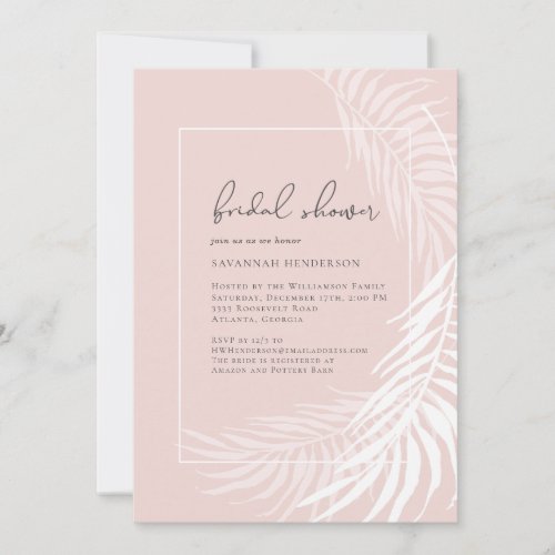 Elegant Blush Pink Tropical Floral Bridal Shower Invitation