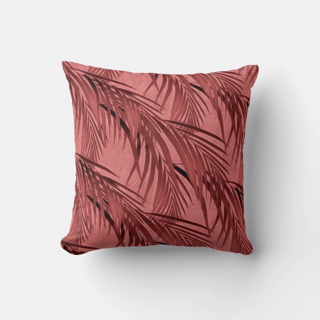 Elegant Blush Pink Tropical Palm Tree Leaf Pattern Throw Pillow (Front)