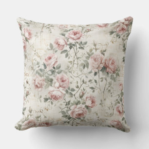 Elegant Blush Pink Vintage Cottagecore Floral Throw Pillow