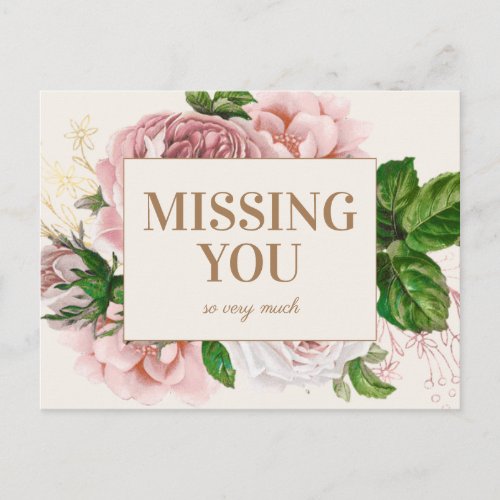 Elegant Blush Pink Vintage Floral Missing You Postcard