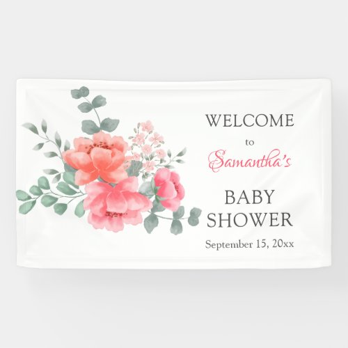 Elegant blush pink watercolor baby shower banner
