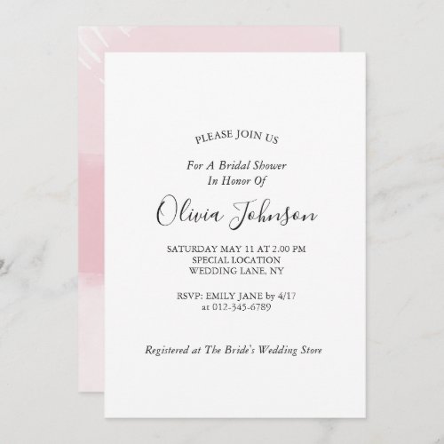 Elegant Blush Pink Watercolor Bridal Shower Invitation