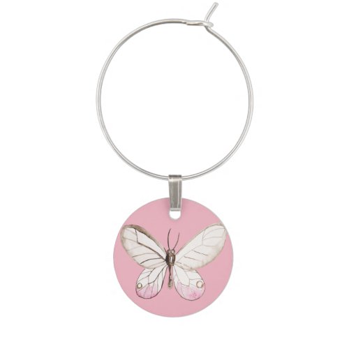 Elegant Blush Pink watercolor Butterfly Winecharm Wine Charm