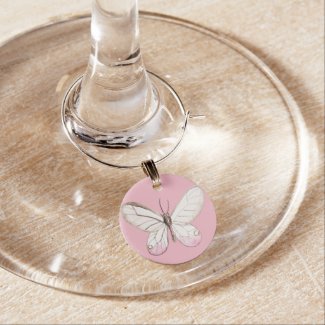 Elegant Blush Pink watercolor Butterfly Winecharm Wine Charm