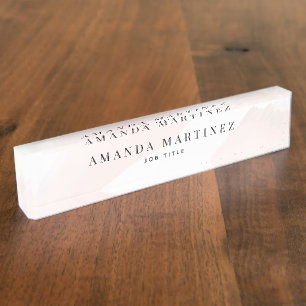 Elegant Blush Pink Watercolor Desk Name Plate