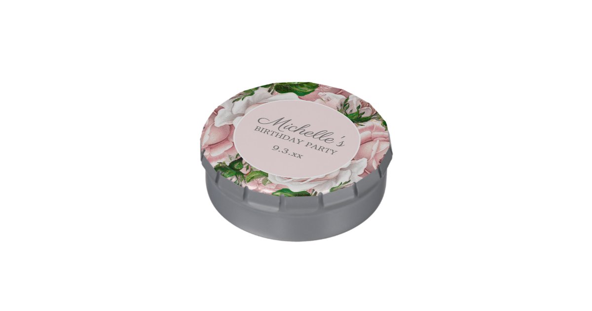 Elegant Blush Pink Watercolor Floral Birthday Candy Tin | Zazzle
