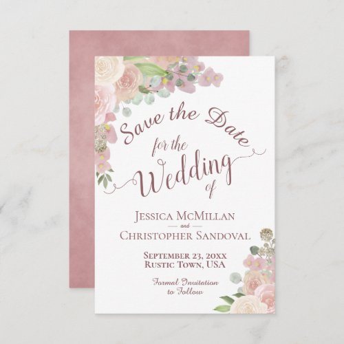 Elegant Blush Pink Watercolor Floral Boho Wedding Save The Date