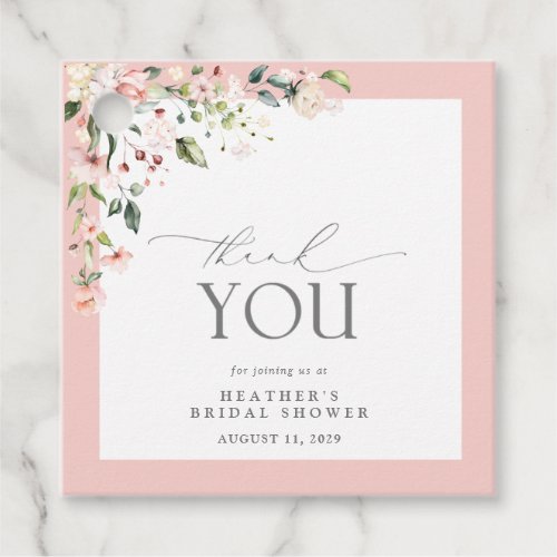 Elegant Blush Pink Watercolor Floral Bridal Shower Favor Tags