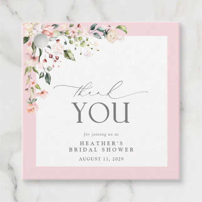 Elegant Blush Pink Watercolor Floral Bridal Shower Favor Tags | Zazzle