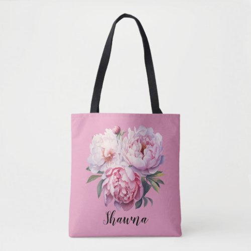 Elegant Blush Pink Watercolor Floral Bridesmaid Tote Bag
