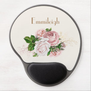 Elegant Blush Pink Watercolor Floral Cream Gel Mouse Pad