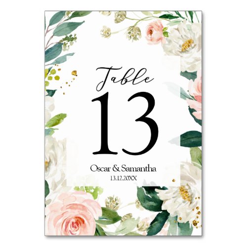 Elegant Blush Pink Watercolor Floral Frame Table Number