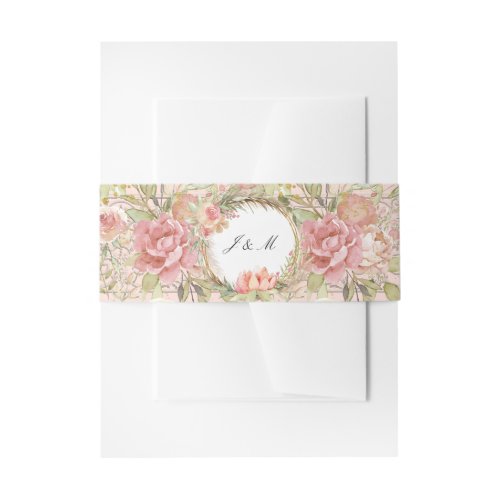 Elegant Blush Pink Watercolor Floral Pampas Grass  Invitation Belly Band