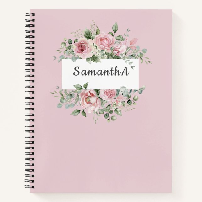 Elegant Blush pink watercolor floral Personalized  Notebook (Front)