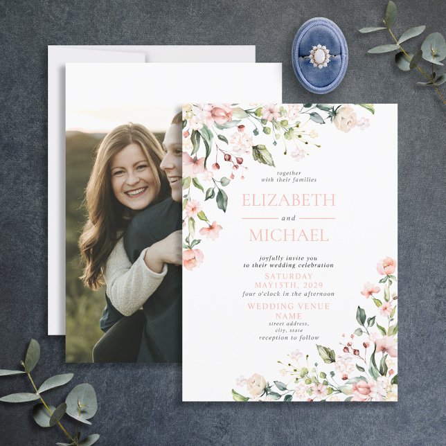 Elegant Blush Pink Watercolor Floral Photo Invitation (Creator Uploaded)