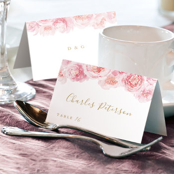 Elegant Blush Pink Watercolor Floral Place Card by AvaPaperie at Zazzle