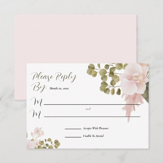 Elegant Blush Pink Watercolor Floral RSVP Card (Front/Back)