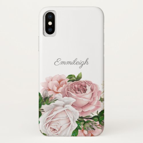 Elegant Blush Pink Watercolor Floral Script iPhone XS Case