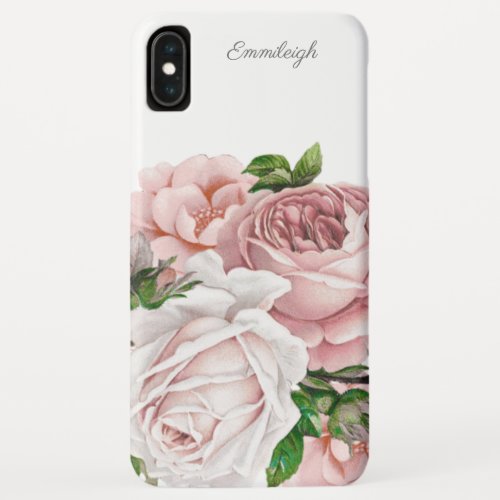 Elegant Blush Pink Watercolor Floral Script iPhone XS Max Case