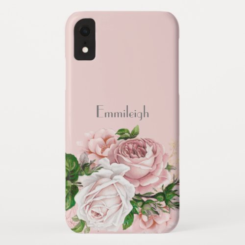 Elegant Blush Pink Watercolor Floral Script iPhone XR Case