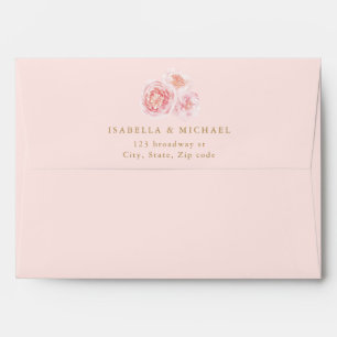 Elegant blush pink watercolor floral wedding envelope