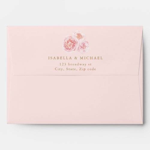 Elegant blush pink watercolor floral wedding envelope