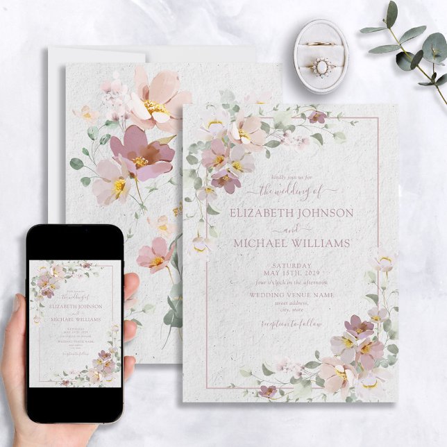 Elegant Blush Pink Watercolor Floral Wedding Invitation (Creator Uploaded)