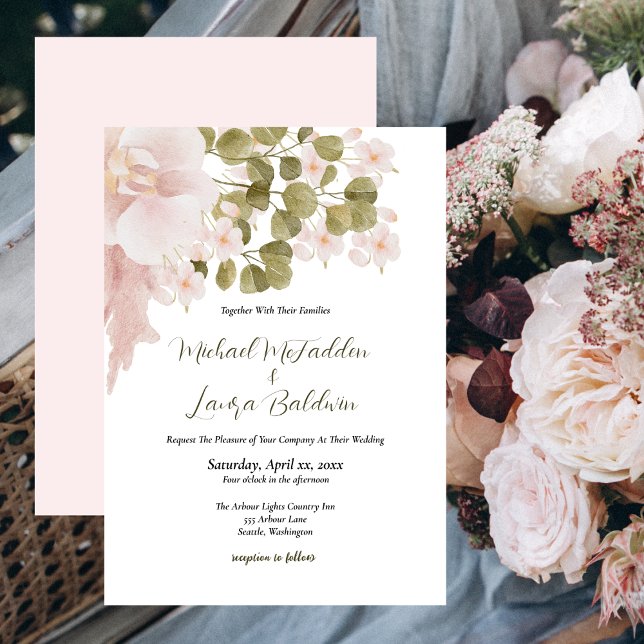 Elegant Blush Pink Watercolor Floral Wedding Invitation (Elegant Blush Pink Watercolor Floral Wedding Invitation)