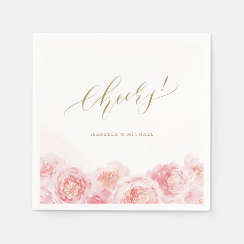 Elegant blush pink watercolor floral wedding napkins