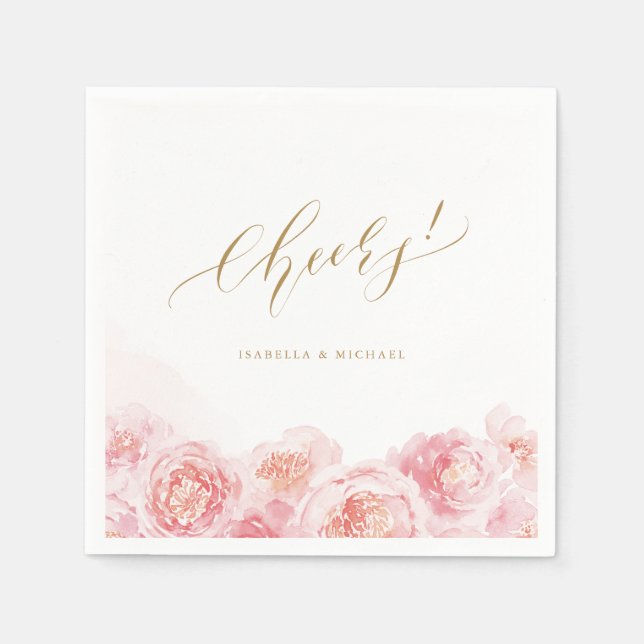 Elegant blush pink watercolor floral wedding napkins (Front)