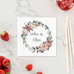 Elegant Blush Pink Watercolor Floral Wedding Napkins