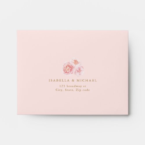Elegant blush pink watercolor floral wedding RSVP Envelope