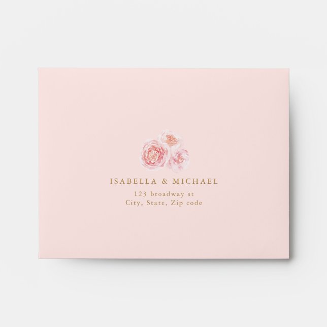 Elegant blush pink watercolor floral wedding RSVP Envelope (Front)